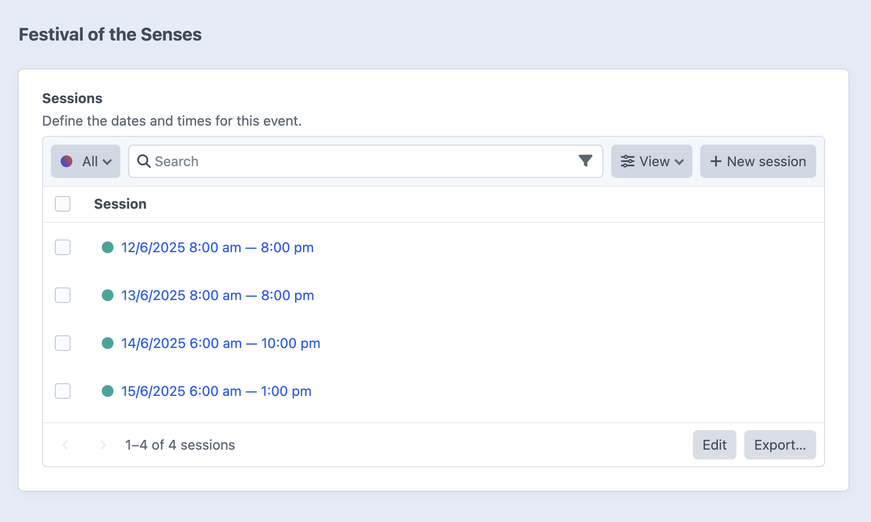 Events sessions