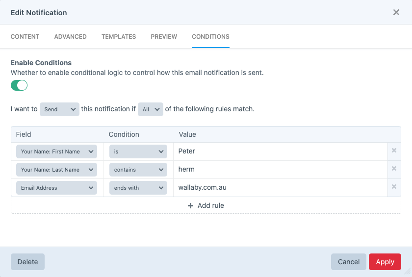 Formie notification conditions