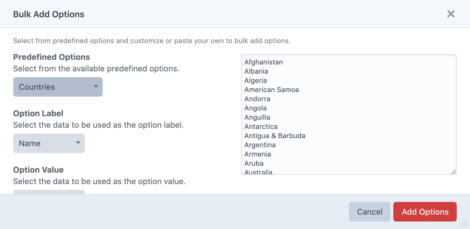 Formie predefined options