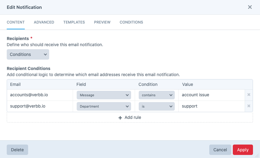 Formie Email Recipients Conditions