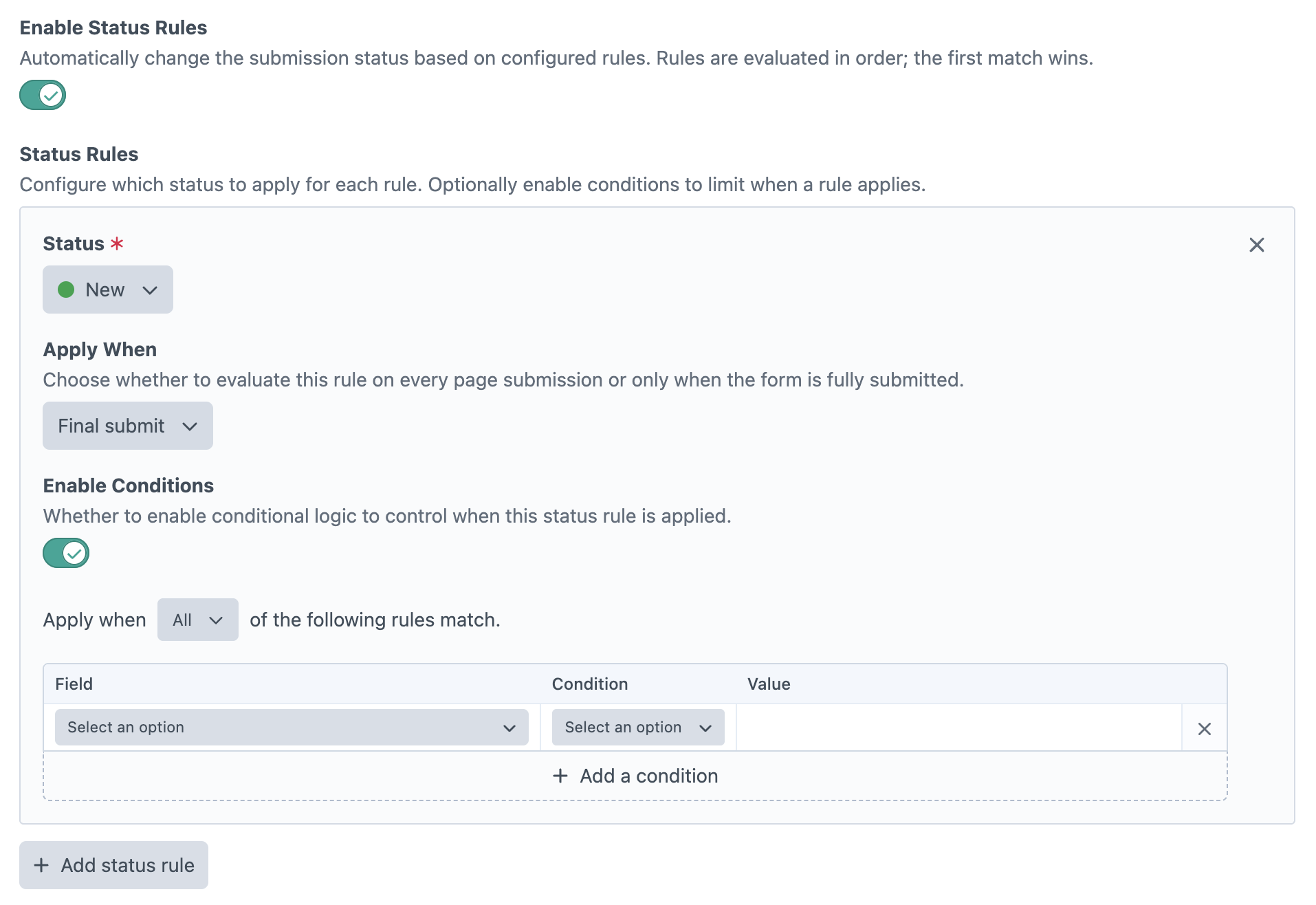 Formie4 beta status conditions