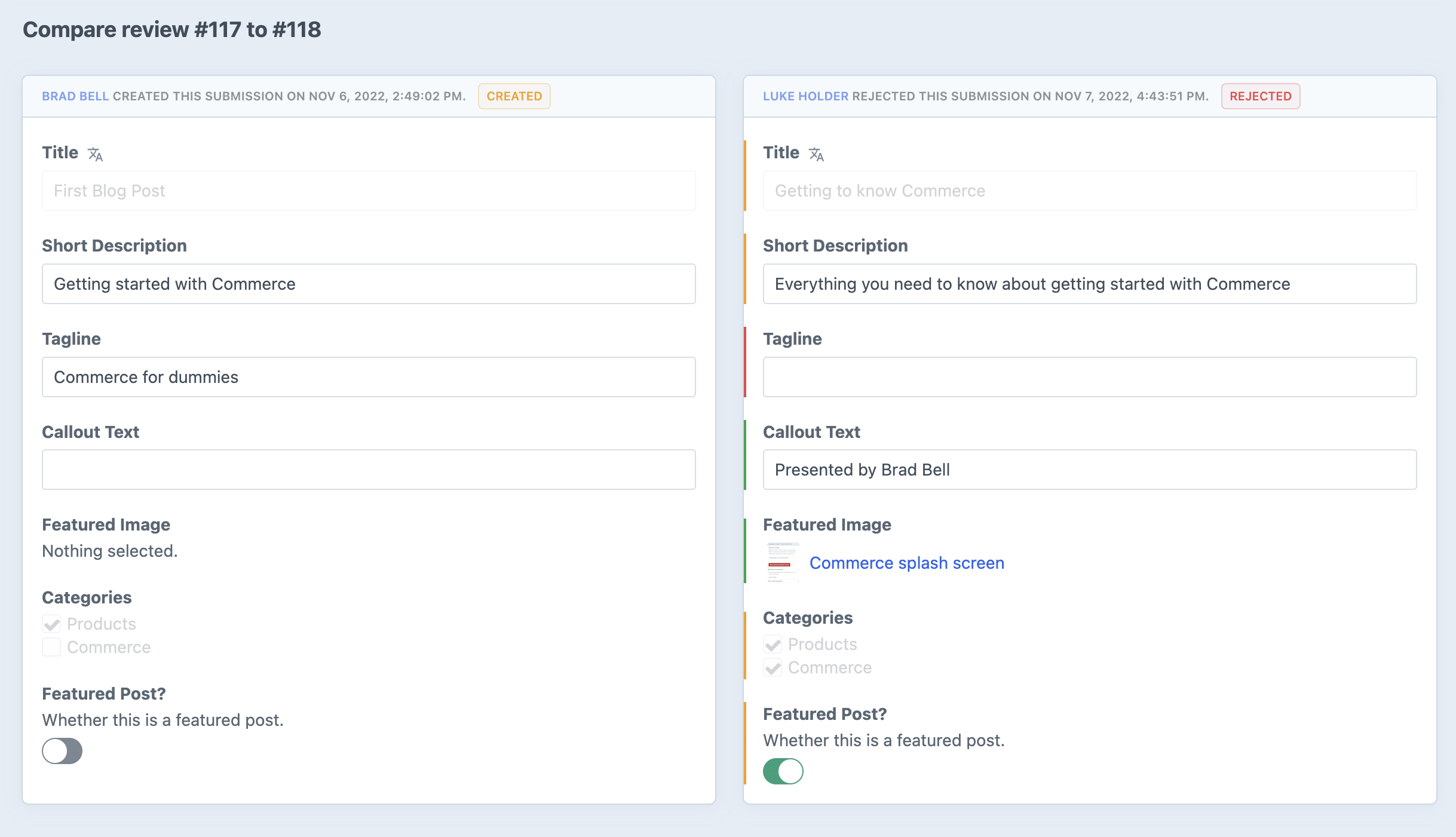 Workflow compare