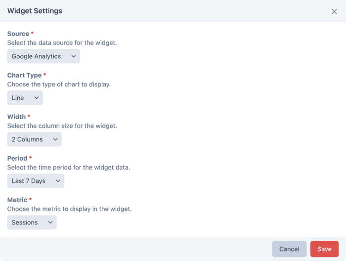 Metrix widget settings