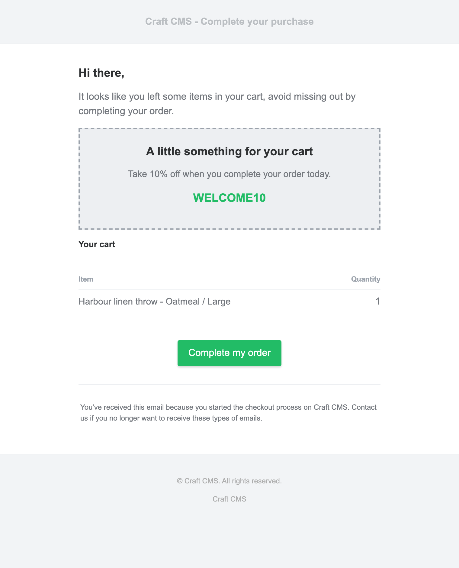 An abandoned cart recovery email