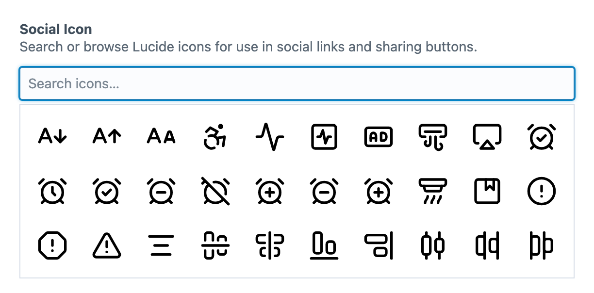 Icon Picker field with search and icon grid