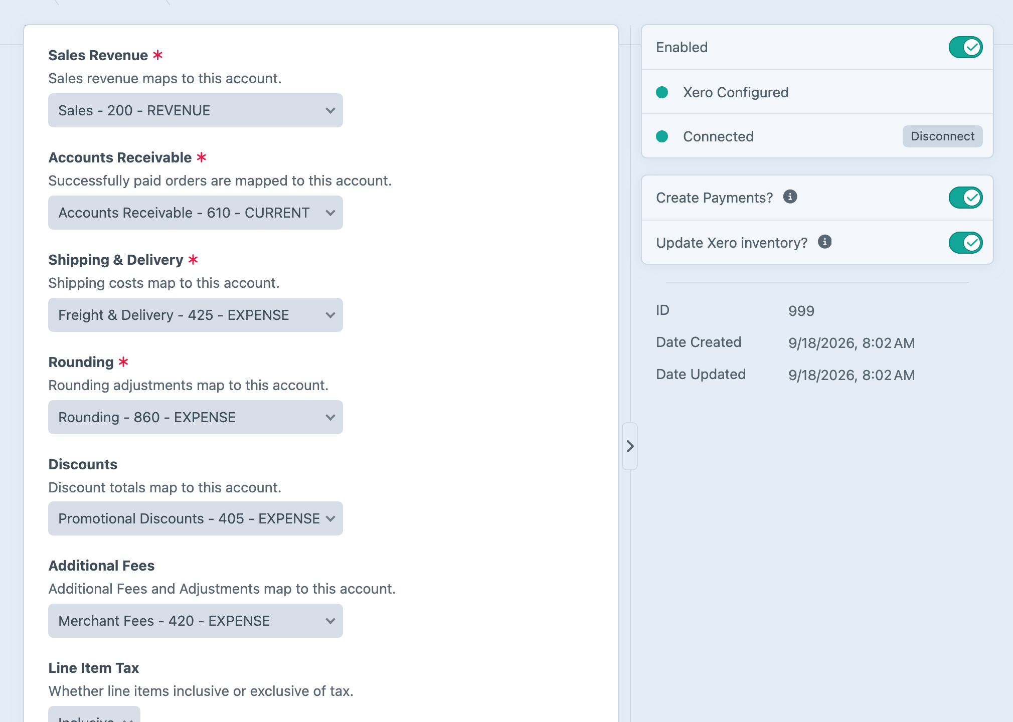 Mapping Commerce totals to Xero accounts