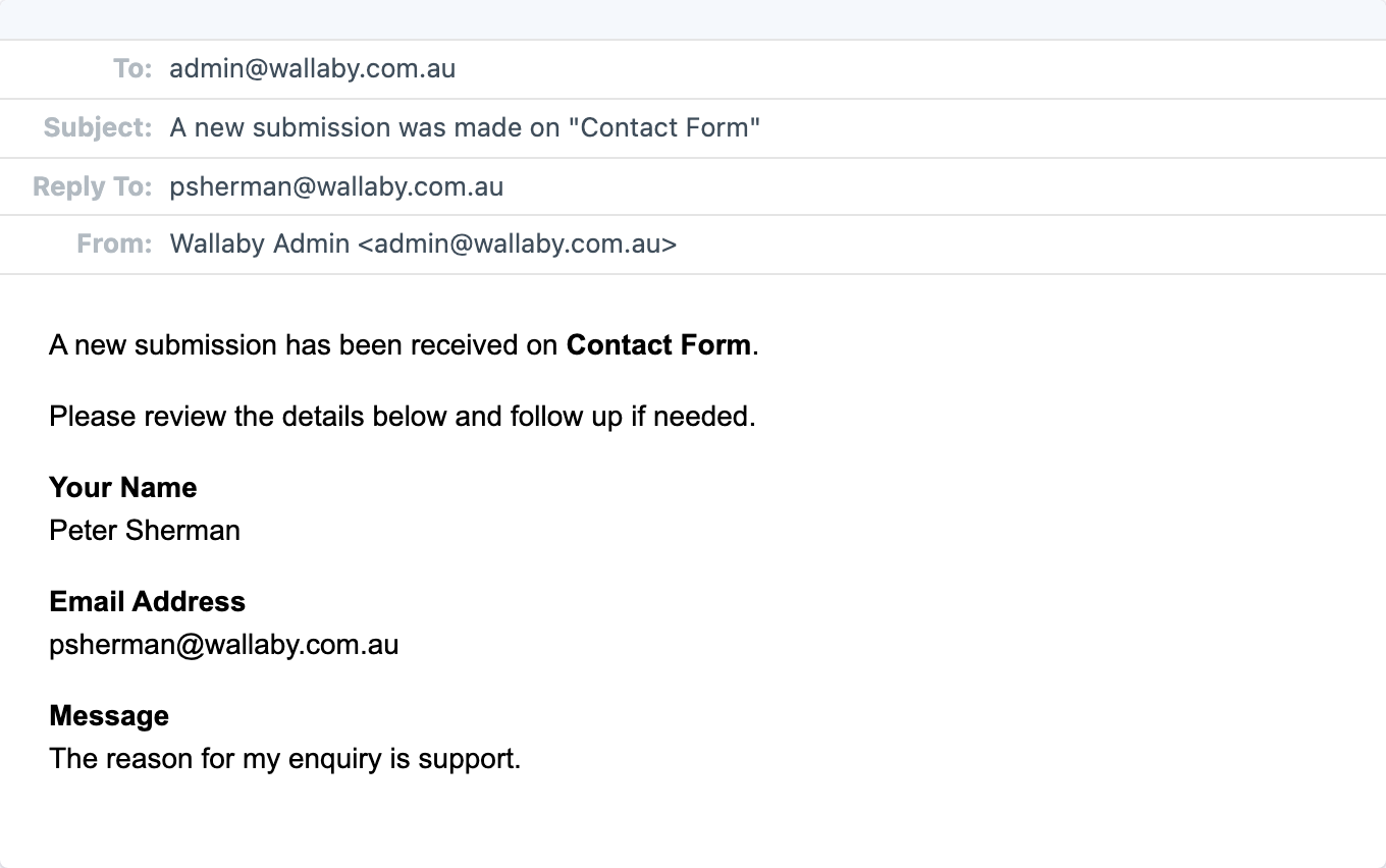Formie’s generated preview for a contact-form notification.