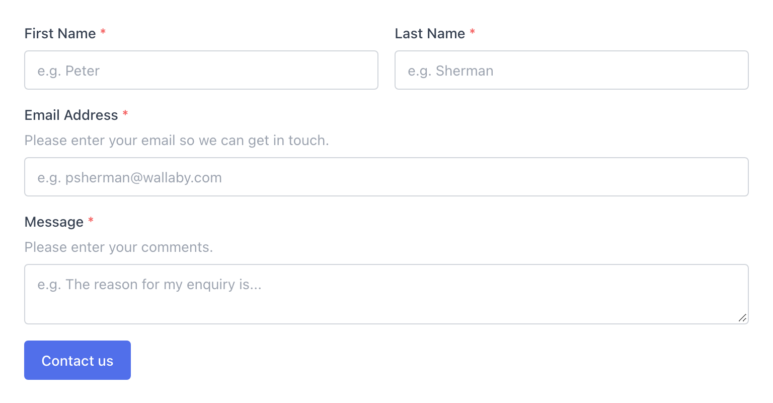 A real Formie contact form rendered with its default front-end template.