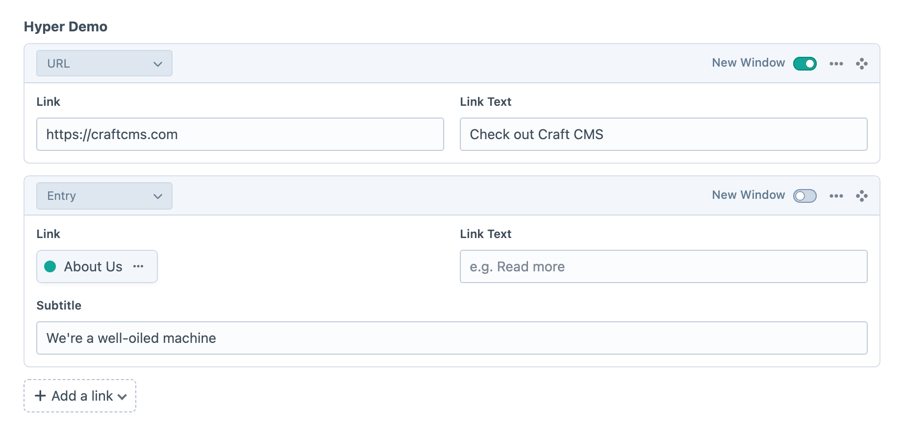 Two links in a multi-link Hyper field.