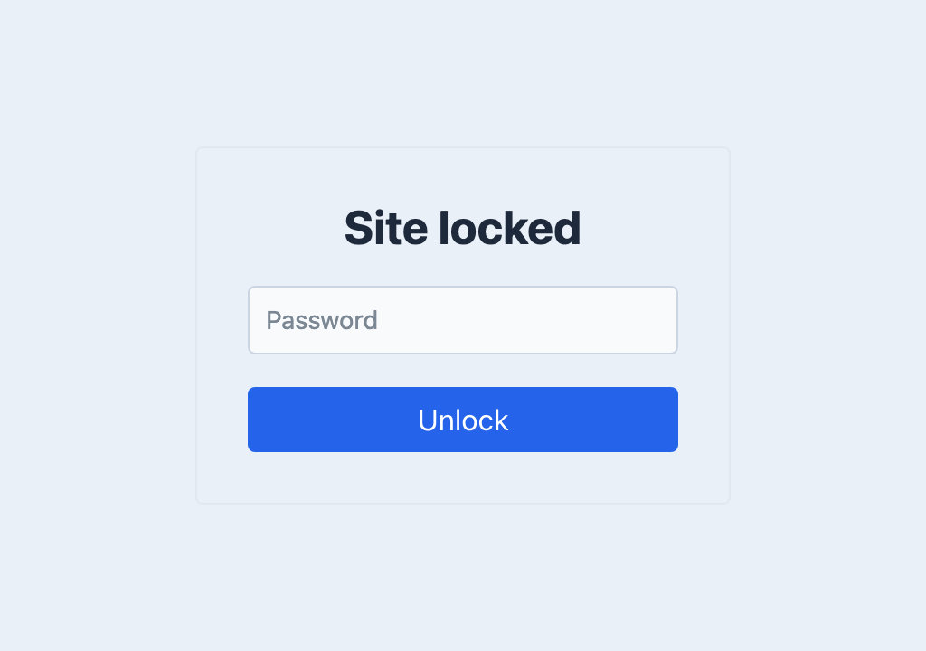 Knock Knock’s Site locked screen with a password field and Unlock button.