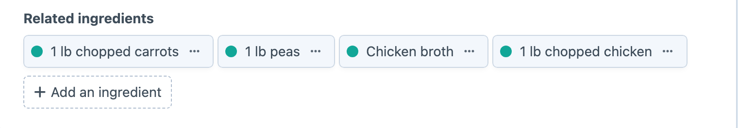 A recipe entry showing the ingredients related from the other side.