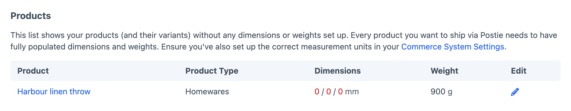 Postie listing a product variant with missing dimensions in Craft 5