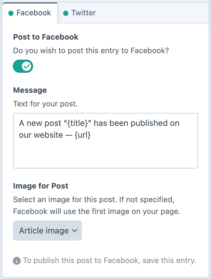Social Poster’s publishing controls in a Craft entry.