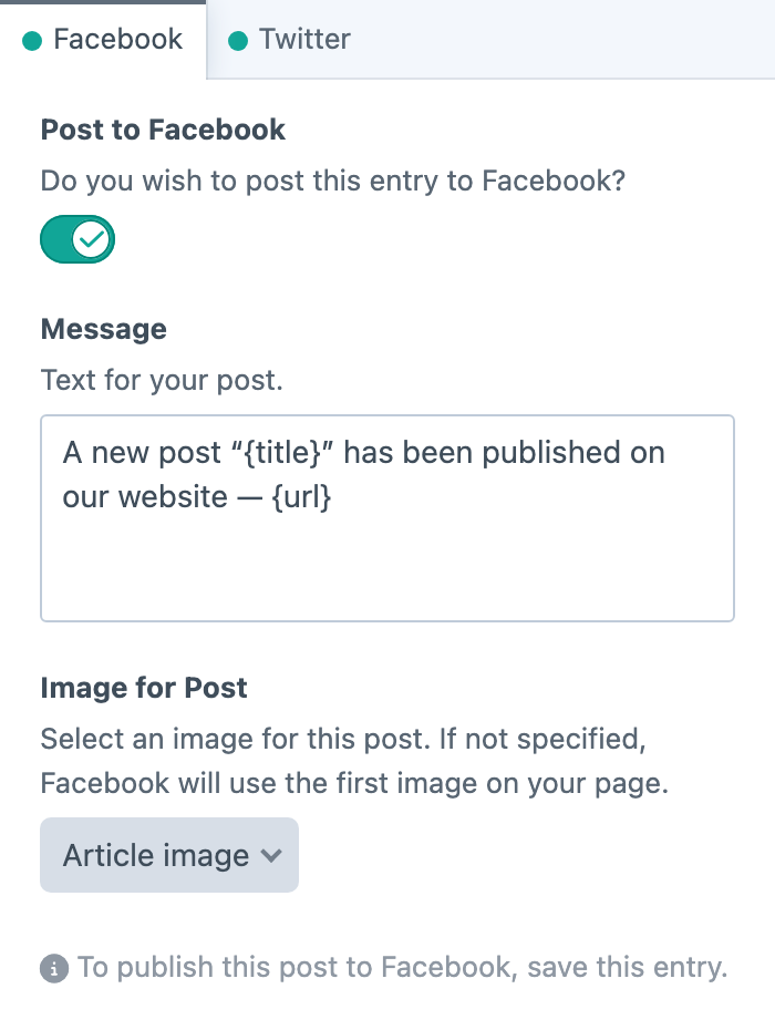 Social Poster’s publishing controls in a Craft entry.