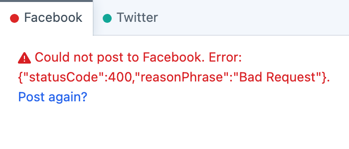 A failed social post with its provider response and retry action.