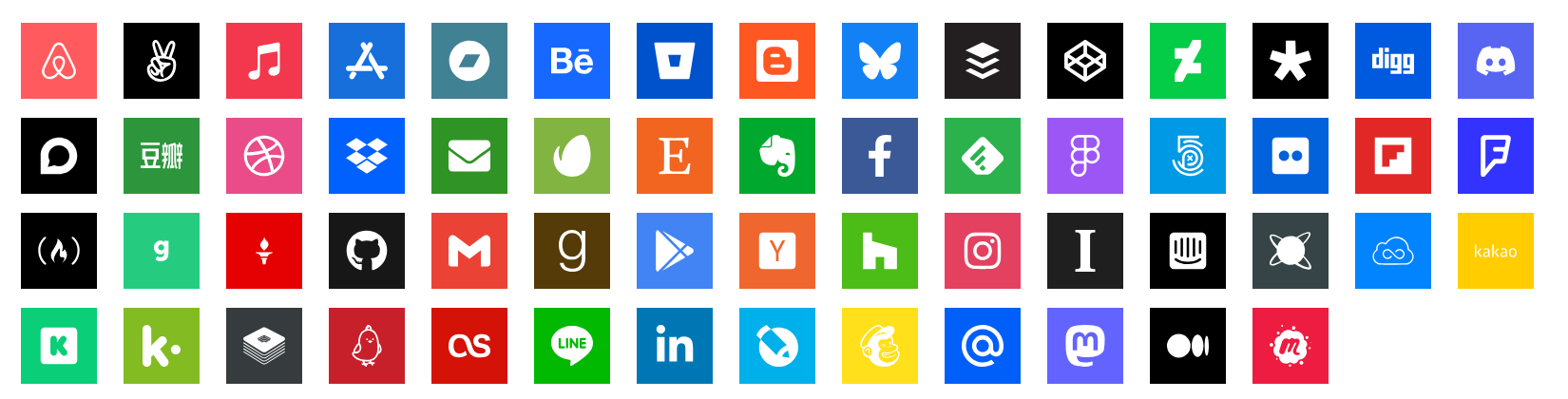 A grid of social provider icons in their recognisable brand colours.