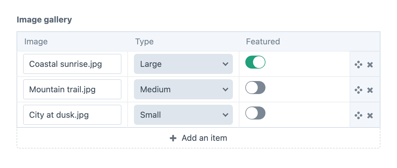 A populated Super Table field using its table layout in Craft 4.
