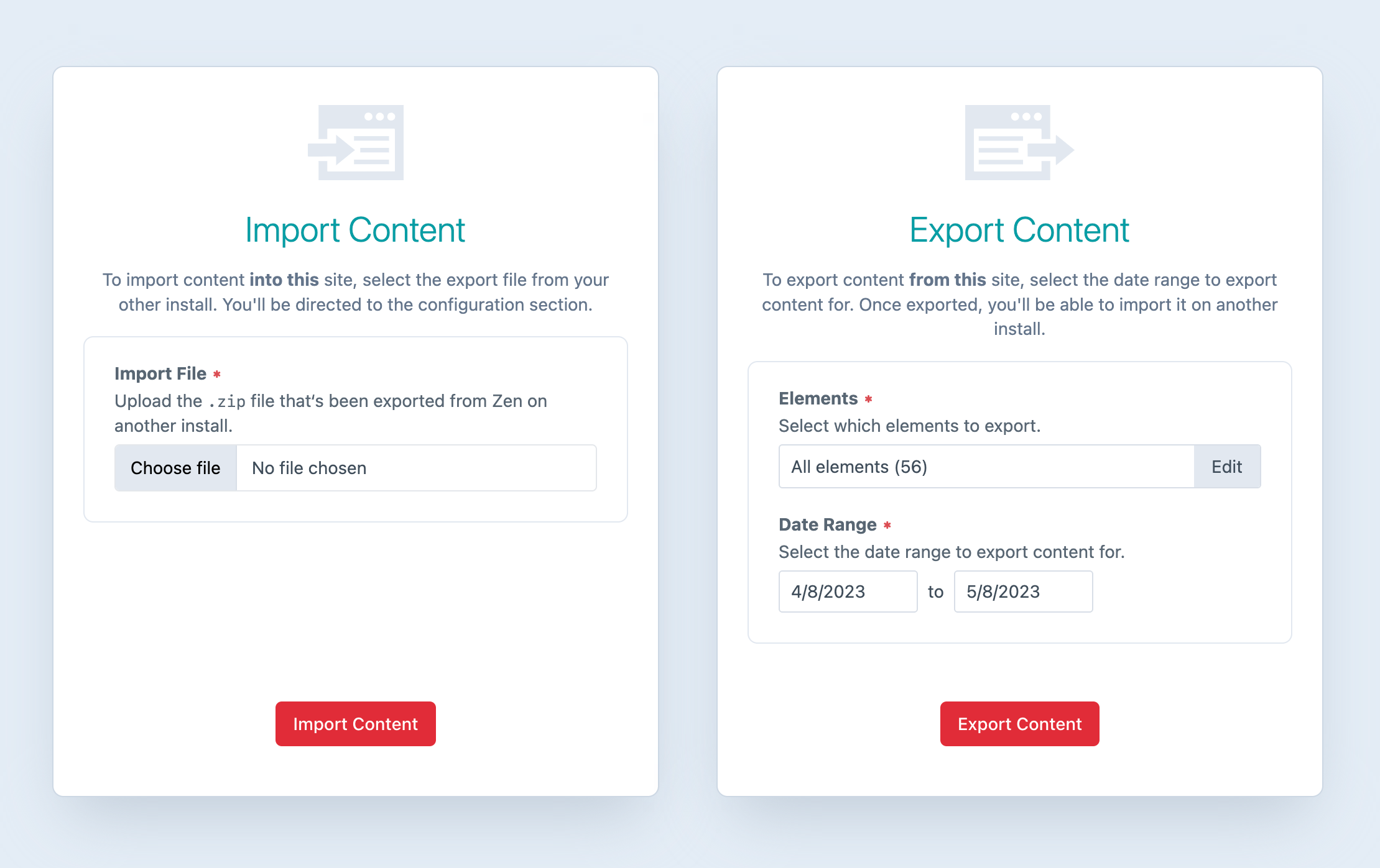 Zen import export
